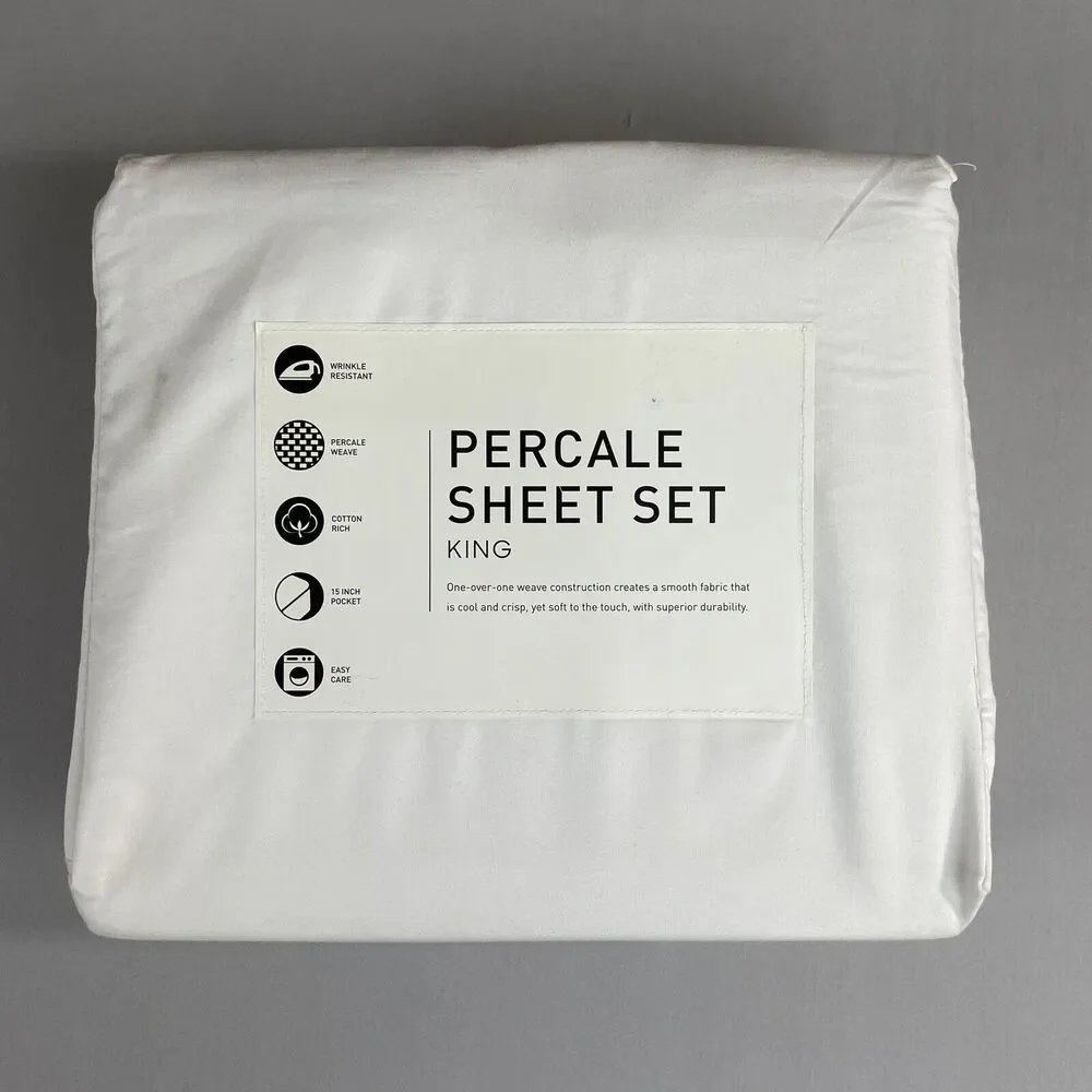 AQ Textiles Percale Solid 4-Pc. Sheet Set, King, White New In Original Package
